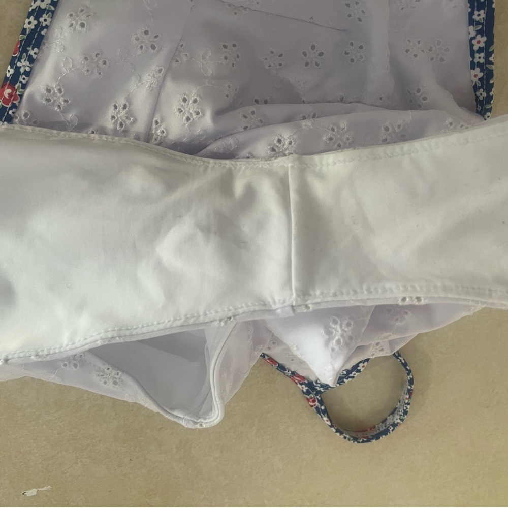 Frankie's Bikinis White One Piece with Floral Trim - Picture 6 of 7
